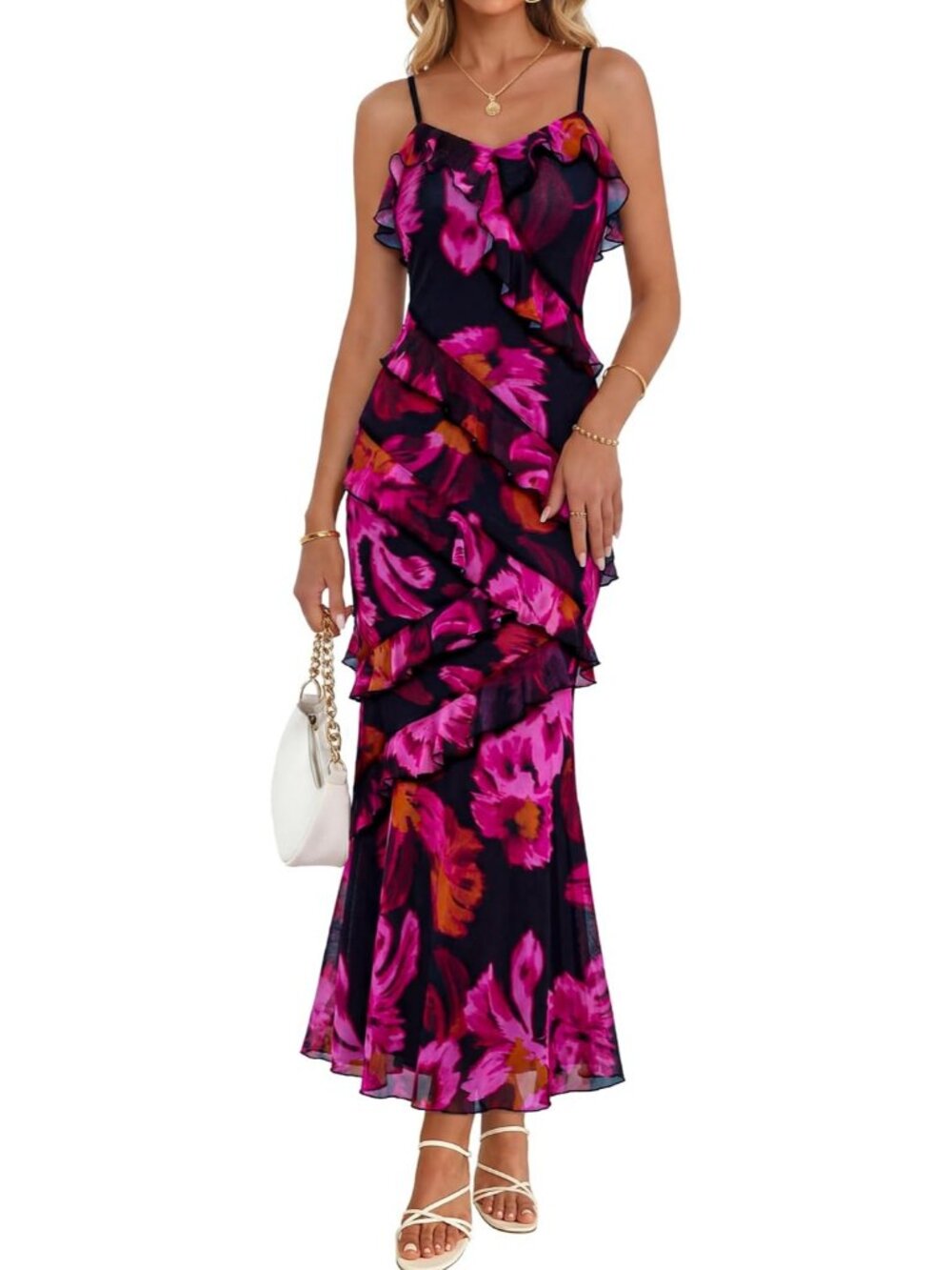 Women's Rose Black Shoulder Sleeve V Neck High Waist Backless Wedding Dress